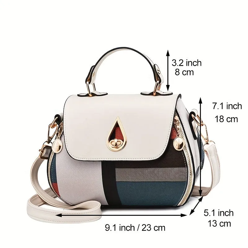 Fashion Plaid Pattern Handbags, Small Zipper Decor Crossbody Bag, Women's Turn Lock Flap Purses