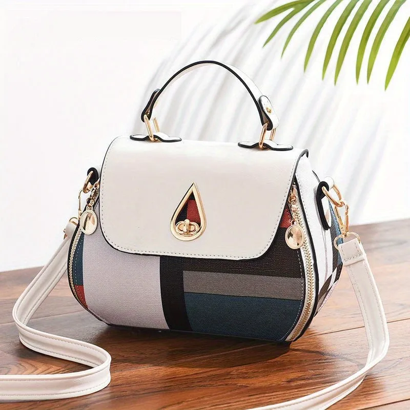 Fashion Plaid Pattern Handbags, Small Zipper Decor Crossbody Bag, Women's Turn Lock Flap Purses