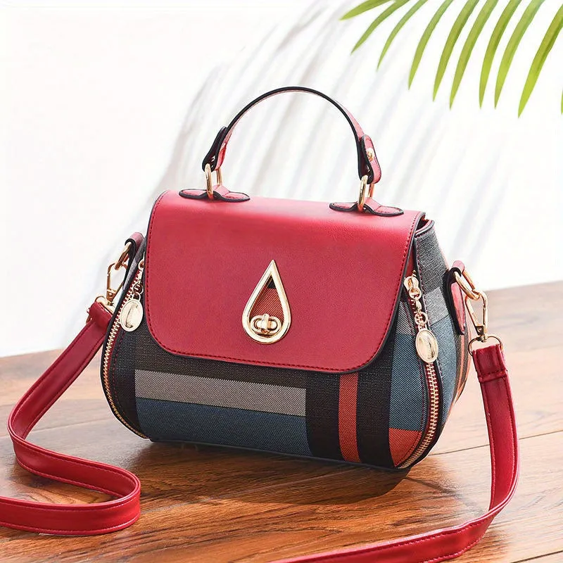 Fashion Plaid Pattern Handbags, Small Zipper Decor Crossbody Bag, Women's Turn Lock Flap Purses