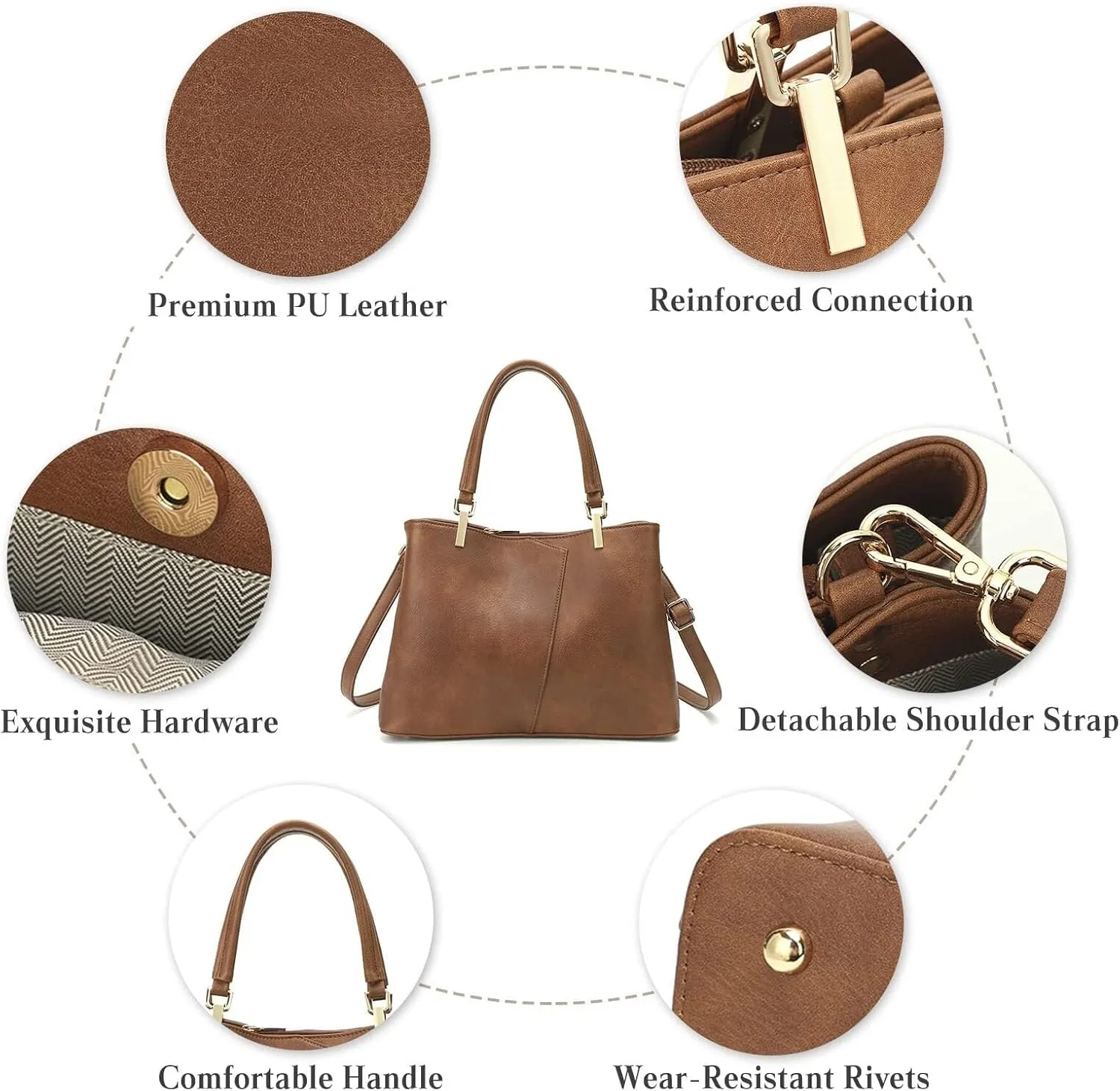 Fashion Women Handbag Waterproof Top-handle Bags Messenger PU Leather V-Shape Shoulder for Work Travel Office Party Shopping