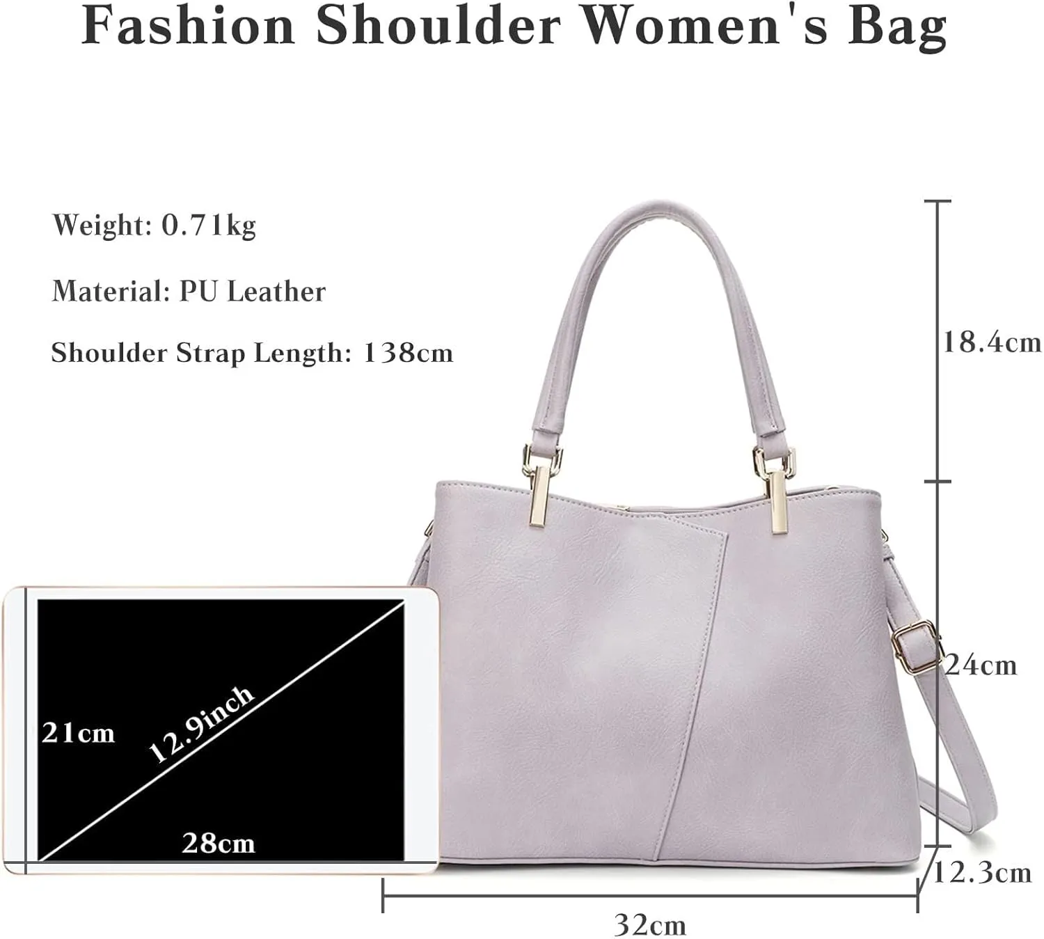 Fashion Women Handbag Waterproof Top-handle Bags Messenger PU Leather V-Shape Shoulder for Work Travel Office Party Shopping