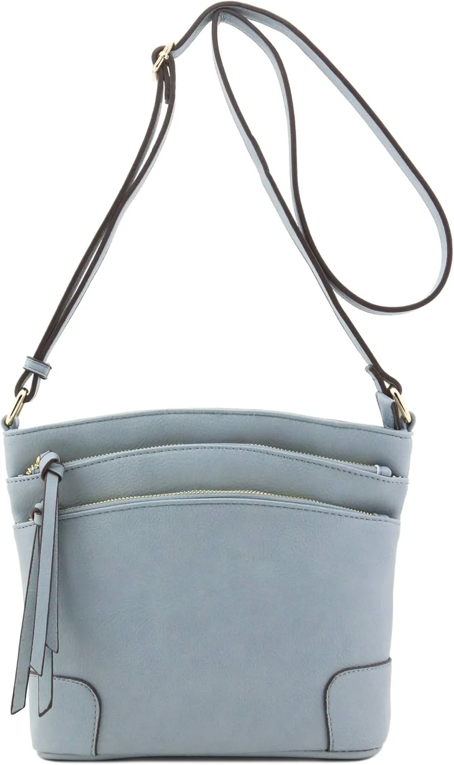 FashionPuzzle Triple Zipper Pocket Medium Crossbody Bag