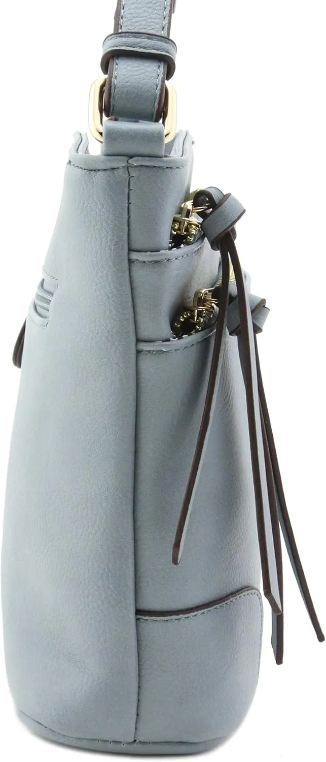 FashionPuzzle Triple Zipper Pocket Medium Crossbody Bag
