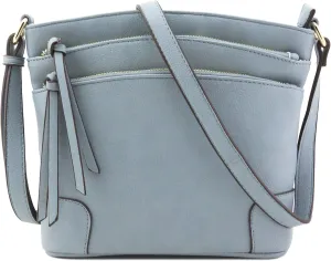 FashionPuzzle Triple Zipper Pocket Medium Crossbody Bag