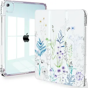 Feams for iPad Air 13 Inch Case M3 2025/M2 2024, Slim iPad Pro 12.9 Inch 6th/5th/4th Generation 2022/2021/2020 Case Clear Back Cover with Auto Sleep & Pencil Holder, Elegant Flowers