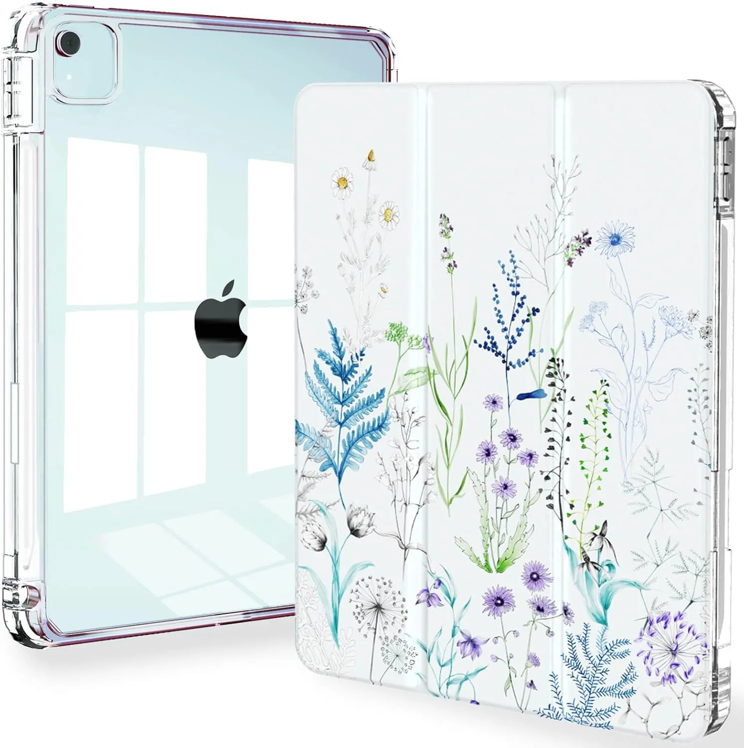 Feams for iPad Air 13 Inch Case M3 2025/M2 2024, Slim iPad Pro 12.9 Inch 6th/5th/4th Generation 2022/2021/2020 Case Clear Back Cover with Auto Sleep & Pencil Holder, Elegant Flowers