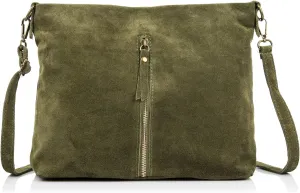 FIRENZE ARTEGIANI. Women's Genuine Leather Shoulder Bag Camoscio Finish Front Zip Pocket Shoulder Bag Women's Shoulder Bag Made in Italy. Vera Pelle Italiana