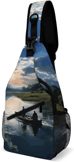 Fishing Scenic Sling Bag for Women Men Versatile Crossbody Bag Sling Backpack Fashion Chest Bag