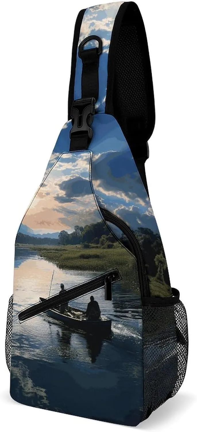 Fishing Scenic Sling Bag for Women Men Versatile Crossbody Bag Sling Backpack Fashion Chest Bag