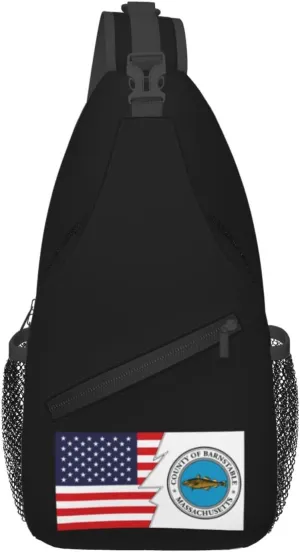 Flag Of Barnstable County, Massachusetts And America Crossbody Bags For Women Men Chest Backpack Gym Shoulder Bag Travel Outdoor Sports Casual Crossbody Bags