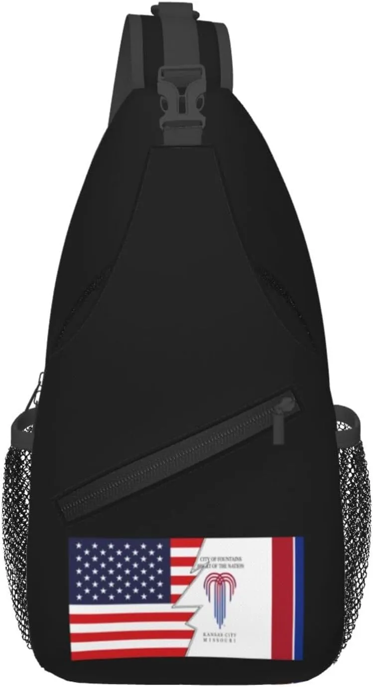 Flag Of Kansas City, Missouri (1992-1995) And America Crossbody Bags For Women Men Chest Backpack Gym Shoulder Bag Travel Outdoor Sports Casual Crossbody Bags