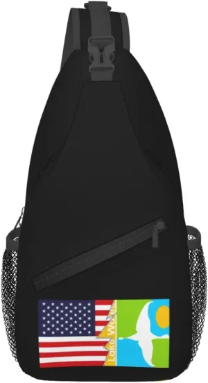 Flag Of Lake Wales, Florida And America Crossbody Bags For Women Men Chest Backpack Gym Shoulder Bag Travel Outdoor Sports Casual Crossbody Bags