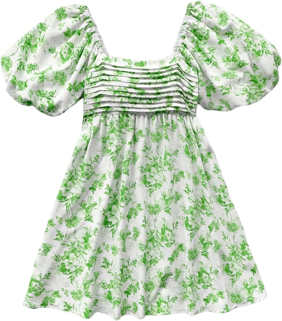 Floerns Women's Floral Print Bubble Sleeve Dress Square Neck Holiday A Line Mini Dresses