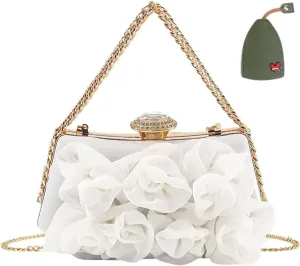 Floral Satin Clutch Purse - Elegant Flower Evening Bag for Party Prom, Wedding Bride Handbag