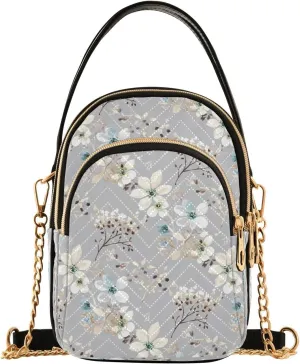 Floral Twig Blossom Gray Multi Pockets Crossbody Bags for Women Zip Cell Phone Purse Wallet Bag with Detachable Shoulder Strap Zipper Purse for Gift Traveling Working Shopping Women Girls Trendy
