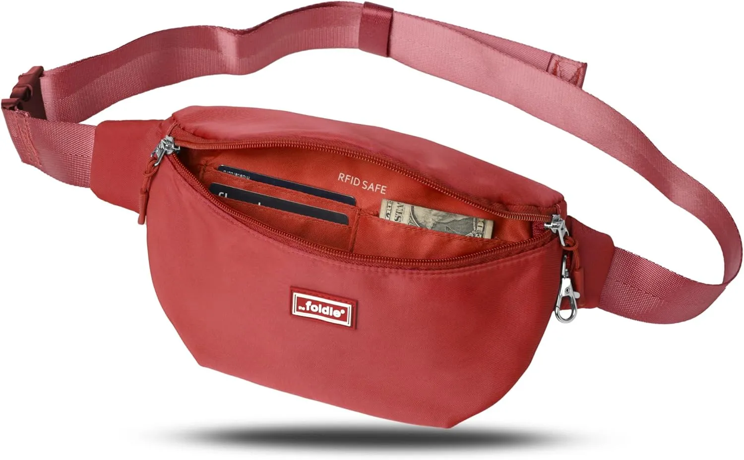 Foldable Crossbody Bags for Women & Men - Anti-Theft RFID-Safe Fanny Pack with Smart Lockable Zippers and Cut-Resistant Strap - Lightweight Waist Pack for Travel & Everyday Use - Red