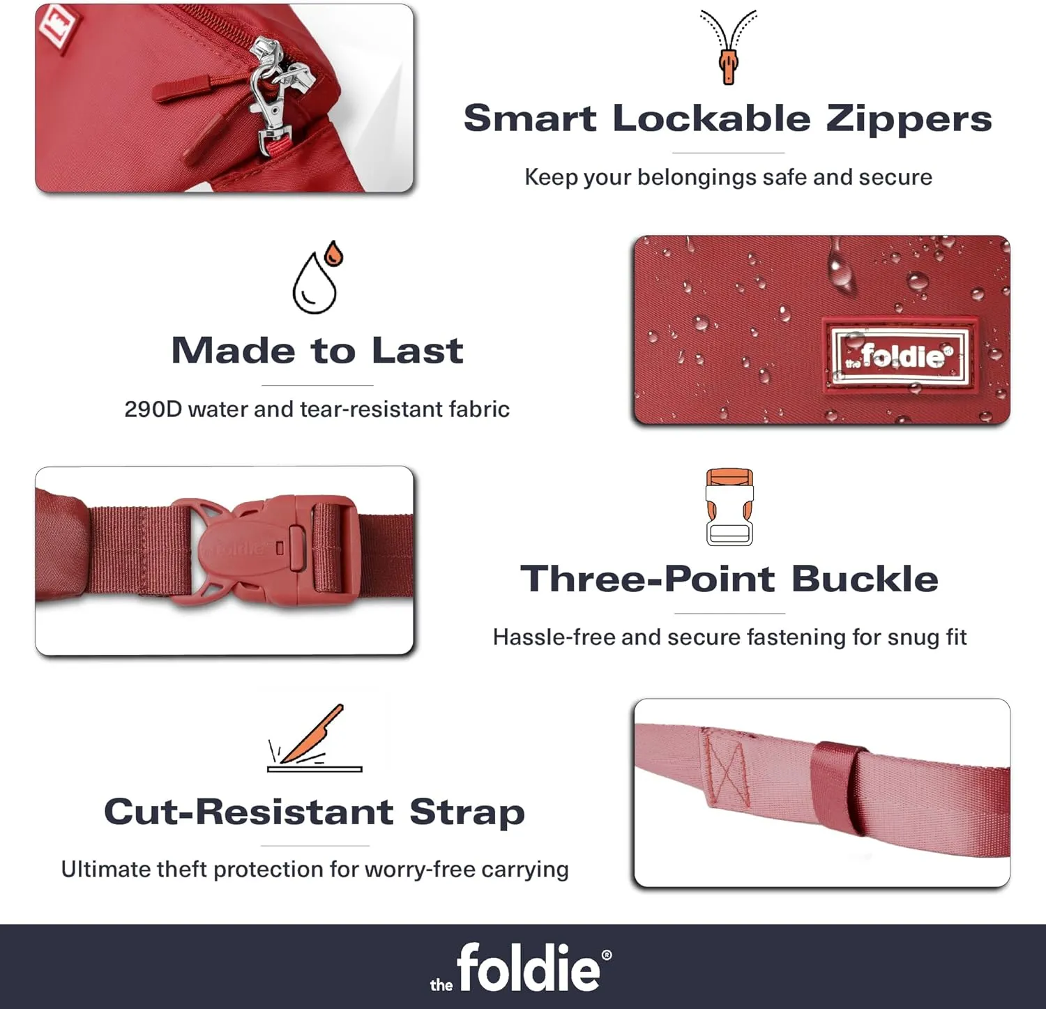 Foldable Crossbody Bags for Women & Men - Anti-Theft RFID-Safe Fanny Pack with Smart Lockable Zippers and Cut-Resistant Strap - Lightweight Waist Pack for Travel & Everyday Use - Red