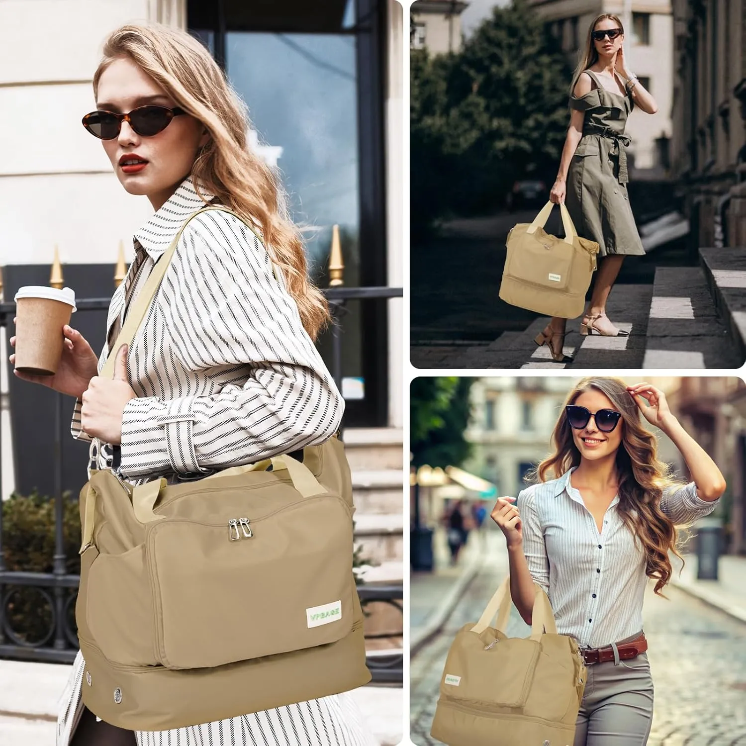 Foldable Travel Duffel Bag for Women, Water Resistant Personal Item/Carry Bag, Overnight Weekender Bag with Wet Compartment