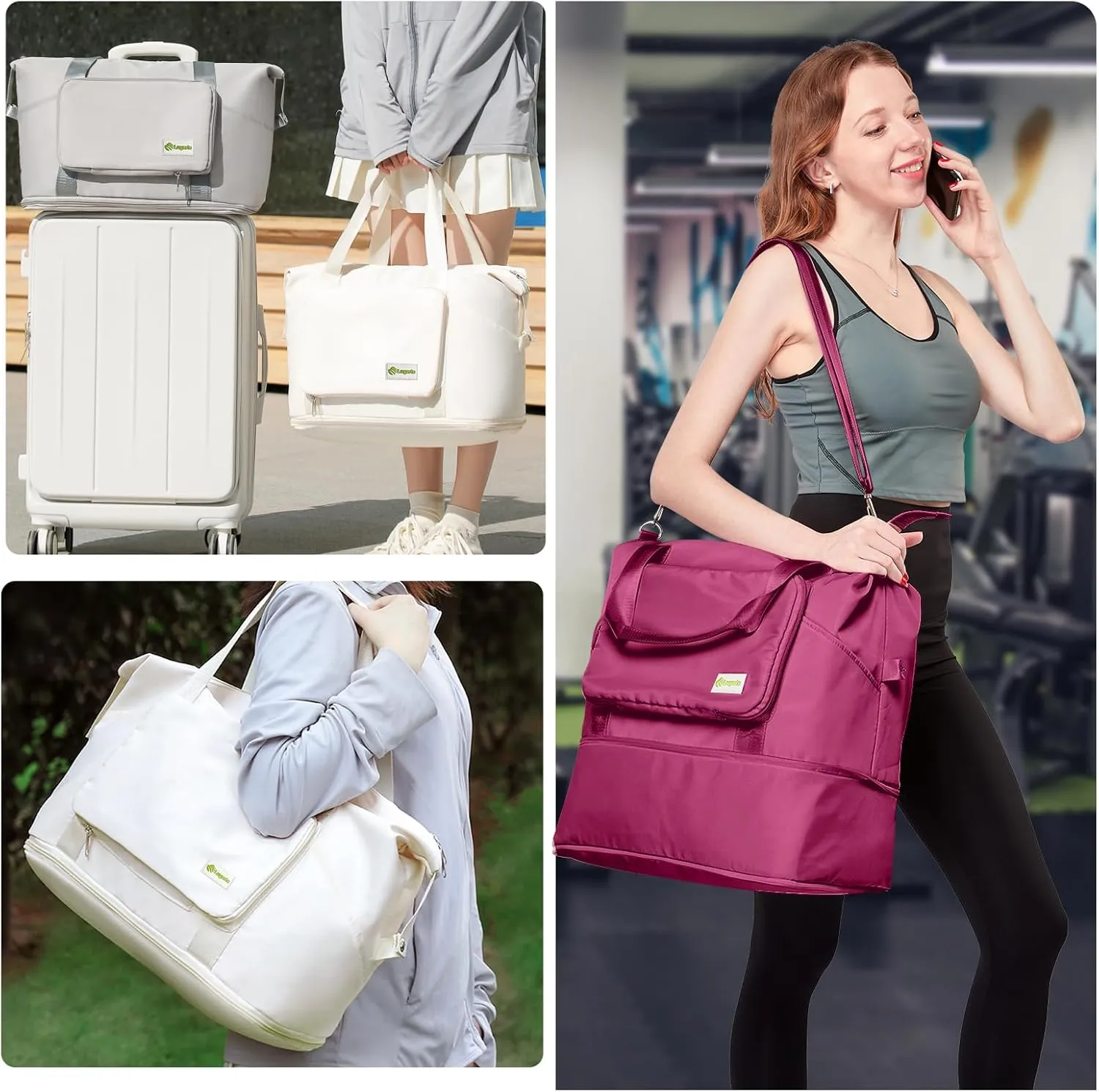 Foldable Travel Duffel Bag for Women, Water Resistant Personal Item/Carry Bag, Overnight Weekender Bag with Wet Compartment
