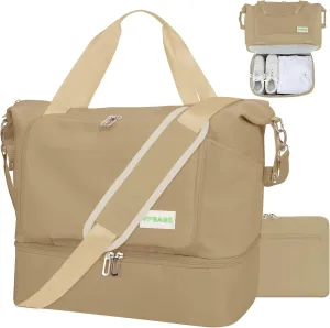 Foldable Travel Duffel Bag for Women, Water Resistant Personal Item/Carry Bag, Overnight Weekender Bag with Wet Compartment
