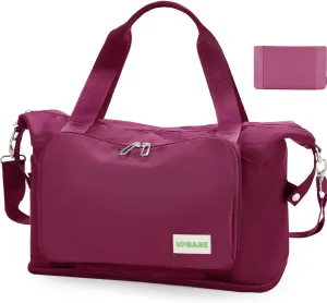 Foldable Travel Duffel Bag for Women, Water Resistant Personal Item/Carry Bag, Overnight Weekender Bag with Wet Compartment