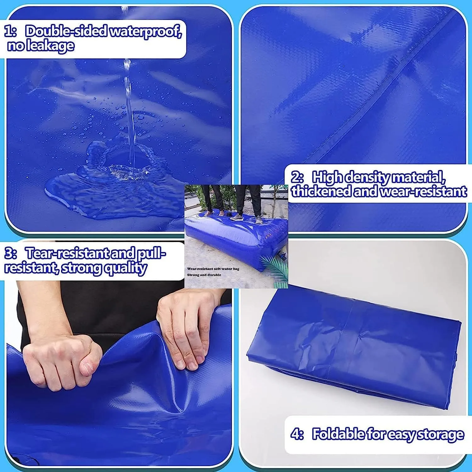 Foldable Water Tank 2Pcs Large Capacity Water Storage Bladder ，Collapsible Water Bladder Tanks Portable Water Bag Container for Camping Farm Drought Resistance，Blue (Size : 800L)