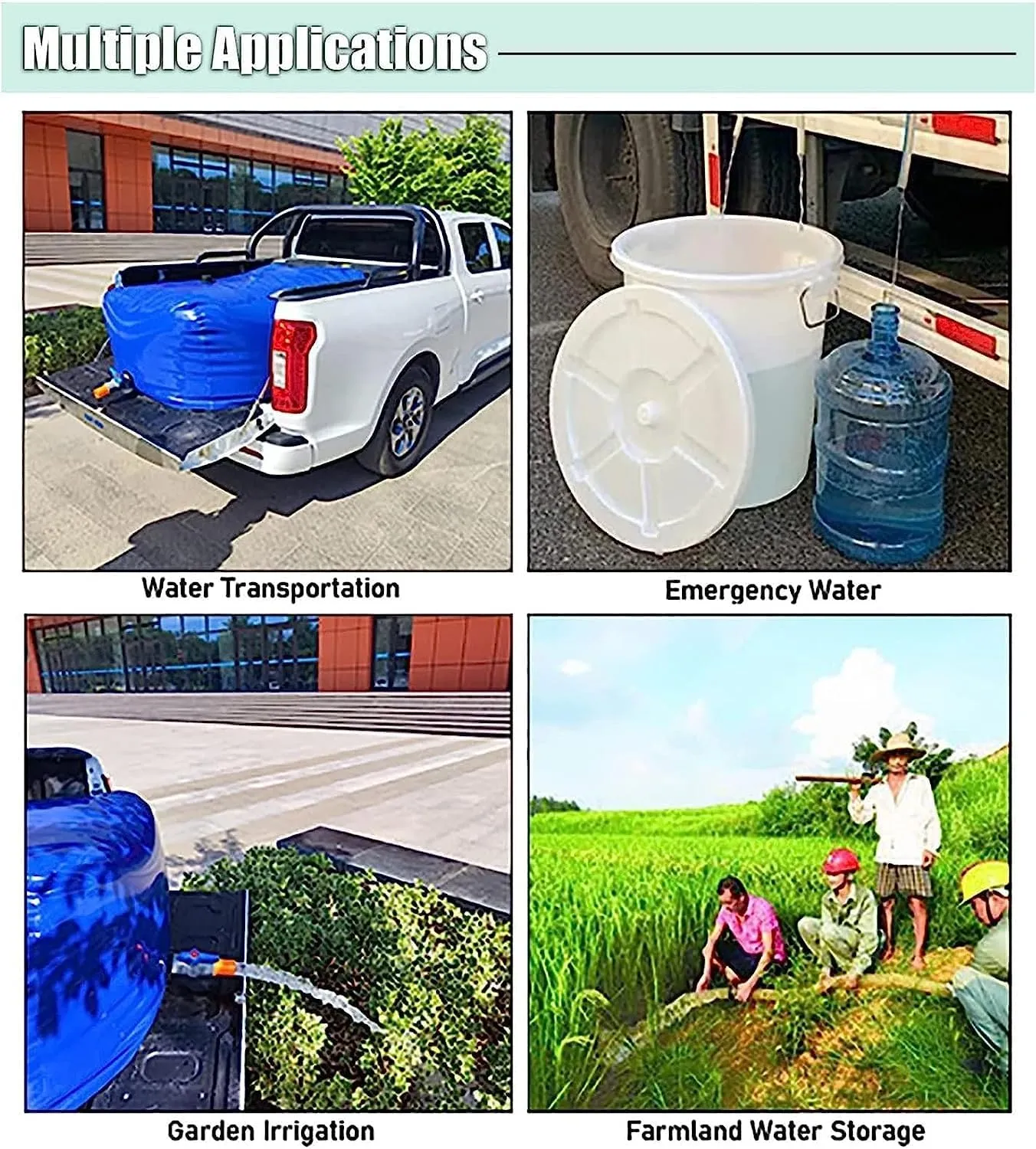 Foldable Water Tank 2Pcs Large Capacity Water Storage Bladder ，Collapsible Water Bladder Tanks Portable Water Bag Container for Camping Farm Drought Resistance，Blue (Size : 800L)