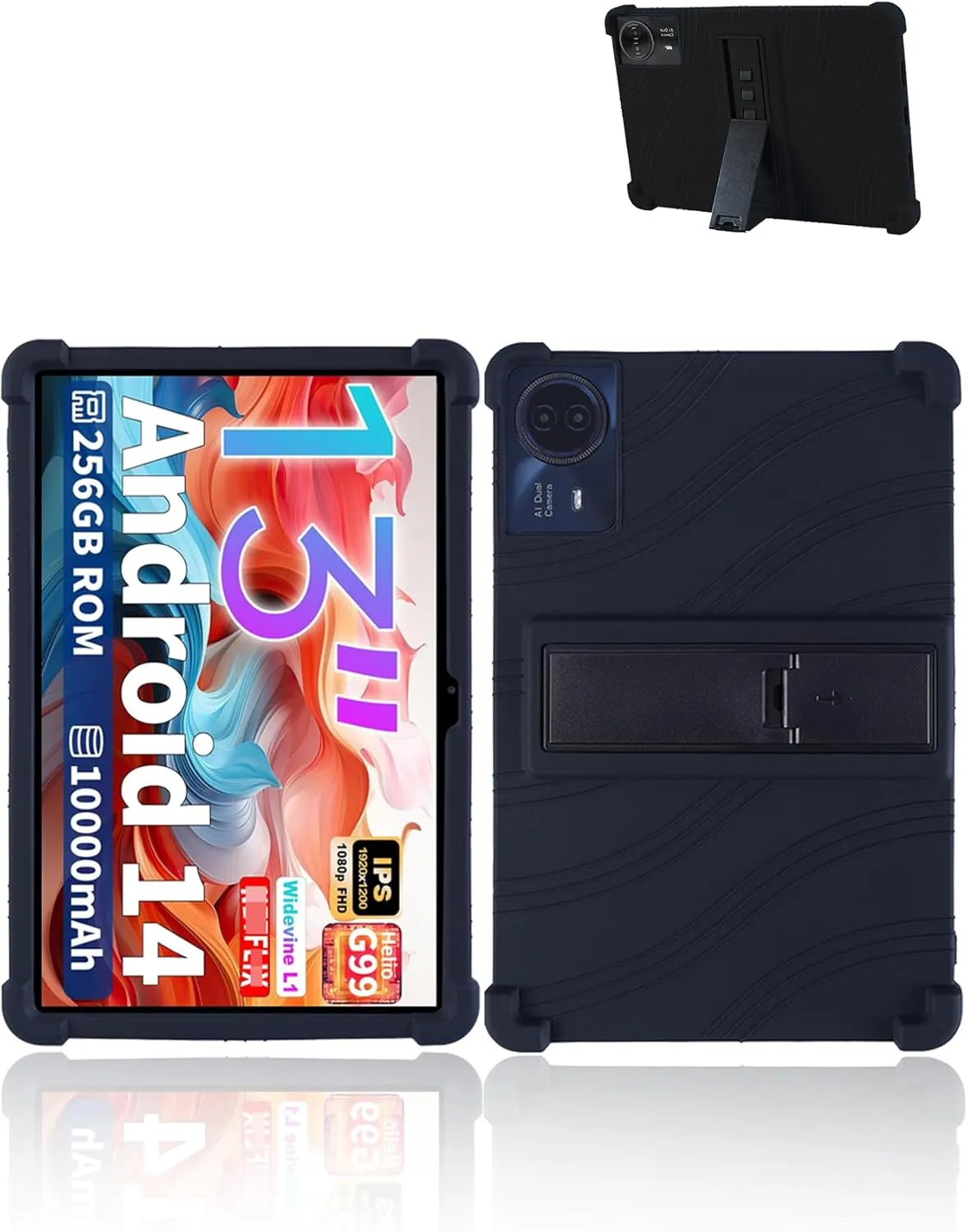 for TECLAST T65max 13 Inches Android 14 Tablet 2024 New Tablet Model Case,Soft Silicone Adjustable Stand Cover Lightweight Kids Friendly,Black.