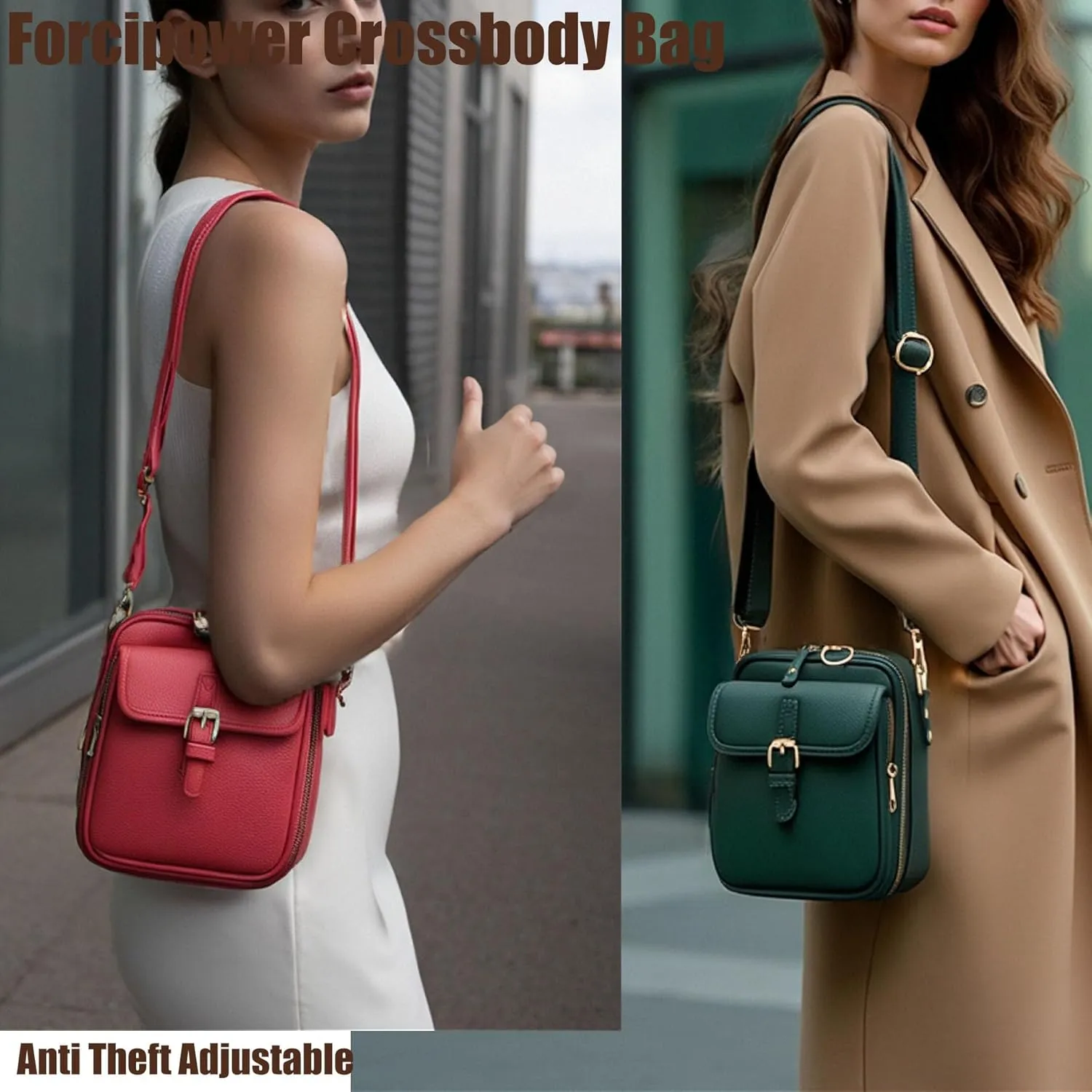 Forcipower Crossbody Bag, Collaboraten1 Adjustable Leather Urvashi Bag, Women Mini Shoulder 10 Card Slots