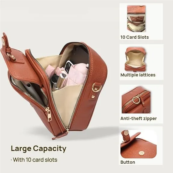 Forcipower Crossbody Bag, Crossbody Leather Bag, Vintage Leather Anti Theft Shoulder Bag with Adjustable Strap
