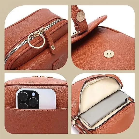 Forcipower Crossbody Bag, Crossbody Leather Bag, Vintage Leather Anti Theft Shoulder Bag with Adjustable Strap