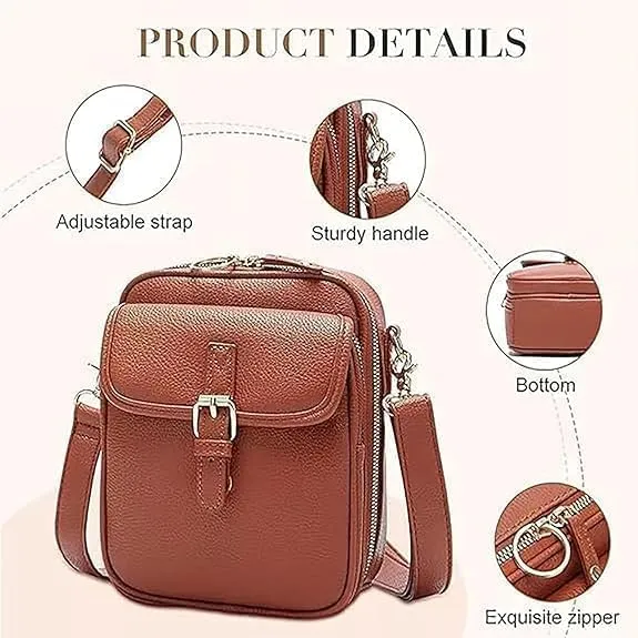 Forcipower Crossbody Bag, Crossbody Leather Bag, Vintage Leather Anti Theft Shoulder Bag with Adjustable Strap