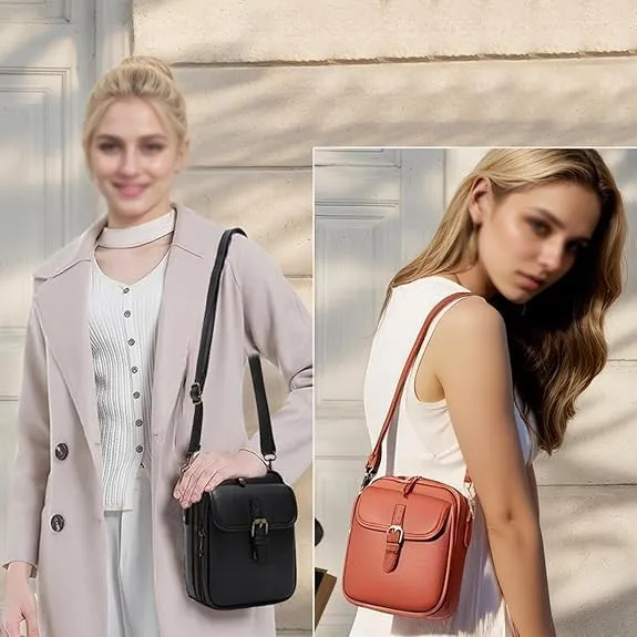 Forcipower Crossbody Bag, Crossbody Leather Bag, Vintage Leather Anti Theft Shoulder Bag with Adjustable Strap