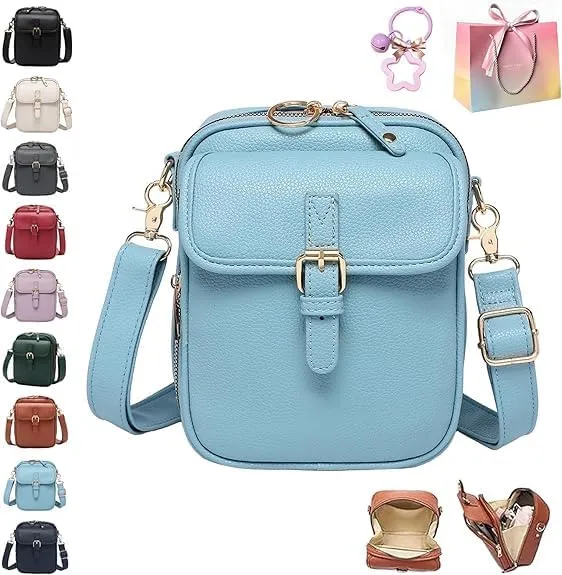 Forcipower Crossbody Bag, Crossbody Leather Bag, Vintage Leather Anti Theft Shoulder Bag with Adjustable Strap