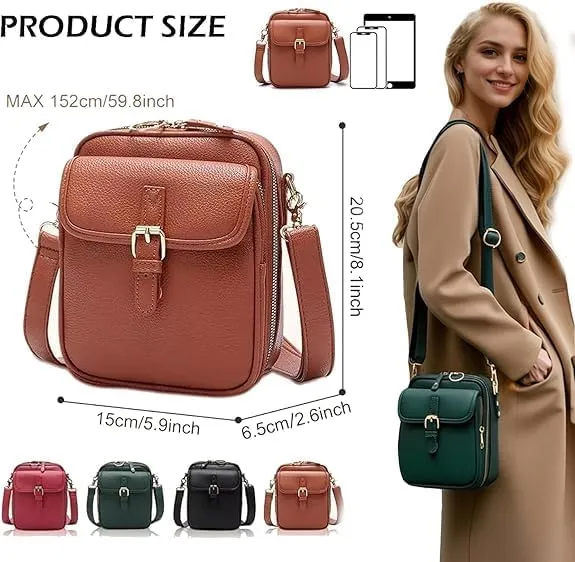 Forcipower Crossbody Bag, Crossbody Leather Bag, Vintage Leather Anti Theft Shoulder Bag with Adjustable Strap