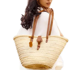 FRENCH BASKET straw bag with leather handles beach bag, straw bag, market basket, Moroccan Basket, Crossbody Bag, Summer Bag