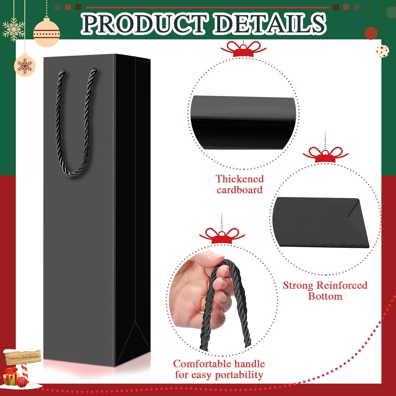 Fulmoon 80 Pack Wine Gift Bag Bulk Wine Bottle Gift Bags Liquor Bottle Handbags Reusable Paper Handbags with Handles for Shopping Wedding Party Birthday 3.7 x 3.5 x 14 Inch(Black)