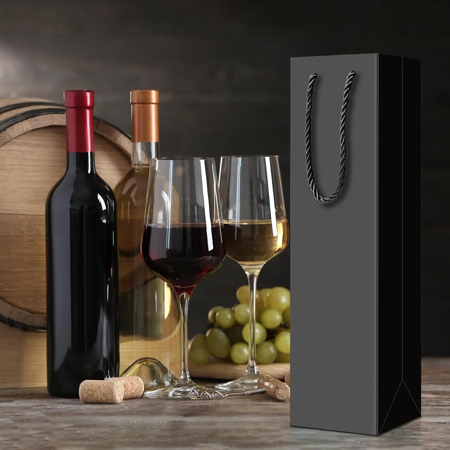 Fulmoon 80 Pack Wine Gift Bag Bulk Wine Bottle Gift Bags Liquor Bottle Handbags Reusable Paper Handbags with Handles for Shopping Wedding Party Birthday 3.7 x 3.5 x 14 Inch(Black)