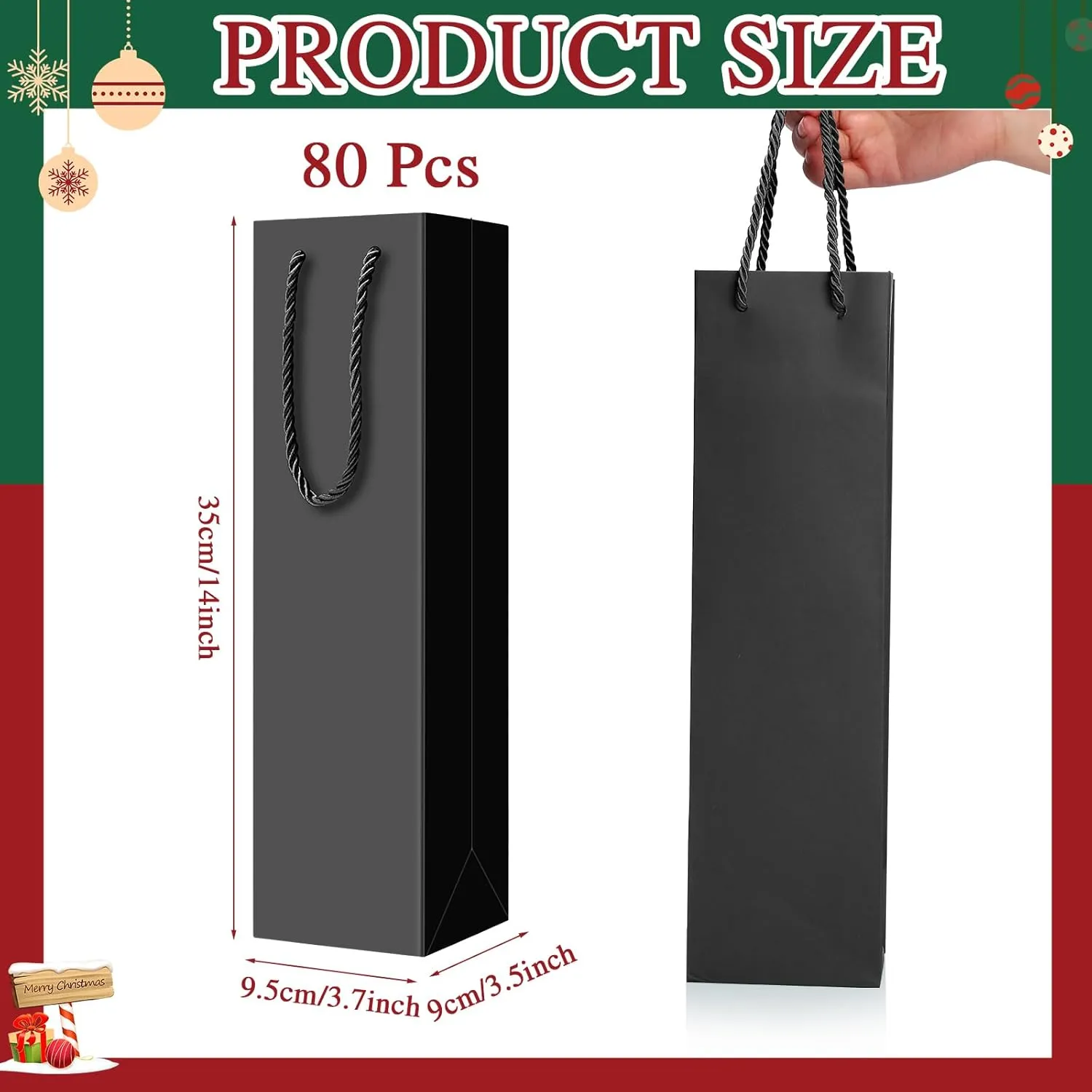 Fulmoon 80 Pack Wine Gift Bag Bulk Wine Bottle Gift Bags Liquor Bottle Handbags Reusable Paper Handbags with Handles for Shopping Wedding Party Birthday 3.7 x 3.5 x 14 Inch(Black)