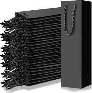 Fulmoon 80 Pack Wine Gift Bag Bulk Wine Bottle Gift Bags Liquor Bottle Handbags Reusable Paper Handbags with Handles for Shopping Wedding Party Birthday 3.7 x 3.5 x 14 Inch(Black)
