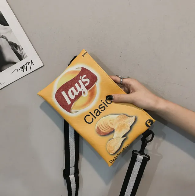 Funny Potato Chips Crossbody Handbag Women Canvas Shoulder Bag Mini Cartoon Printing Girl Envelope Bags Female Clutch Cute Purse