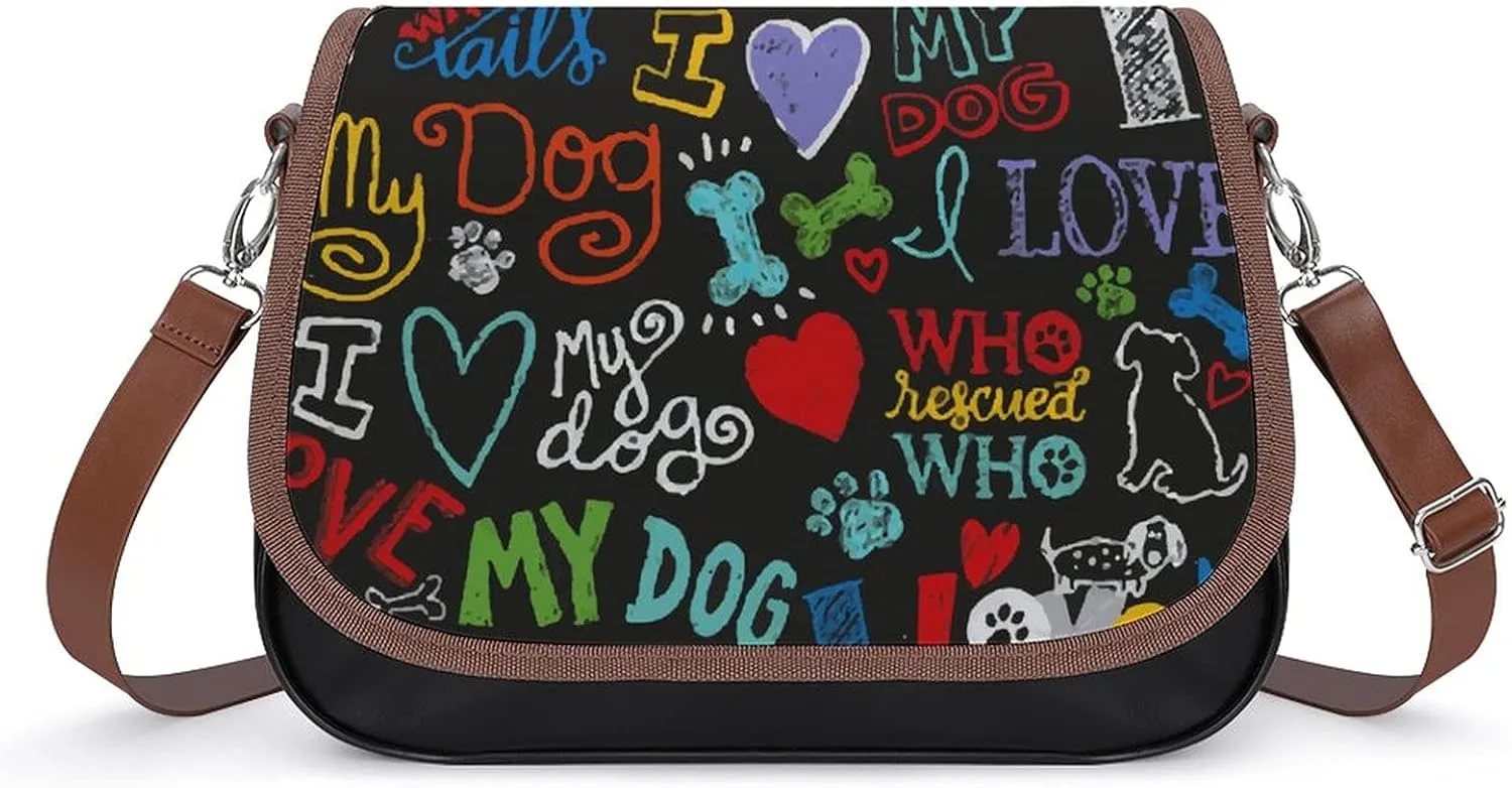 FunnyStar Animal Novelty I Love My Dog Print Ladies Shoulder Bags Crossbody Messenger Bag Cute Handbag PU Leather