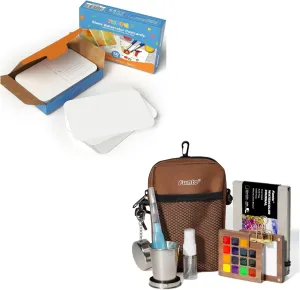 Funto Travel Watercolor Bundle: 9x12 Cold Pressed Paper Pads & 15-Color Mini Watercolor Paint Set for Painting and Drawing
