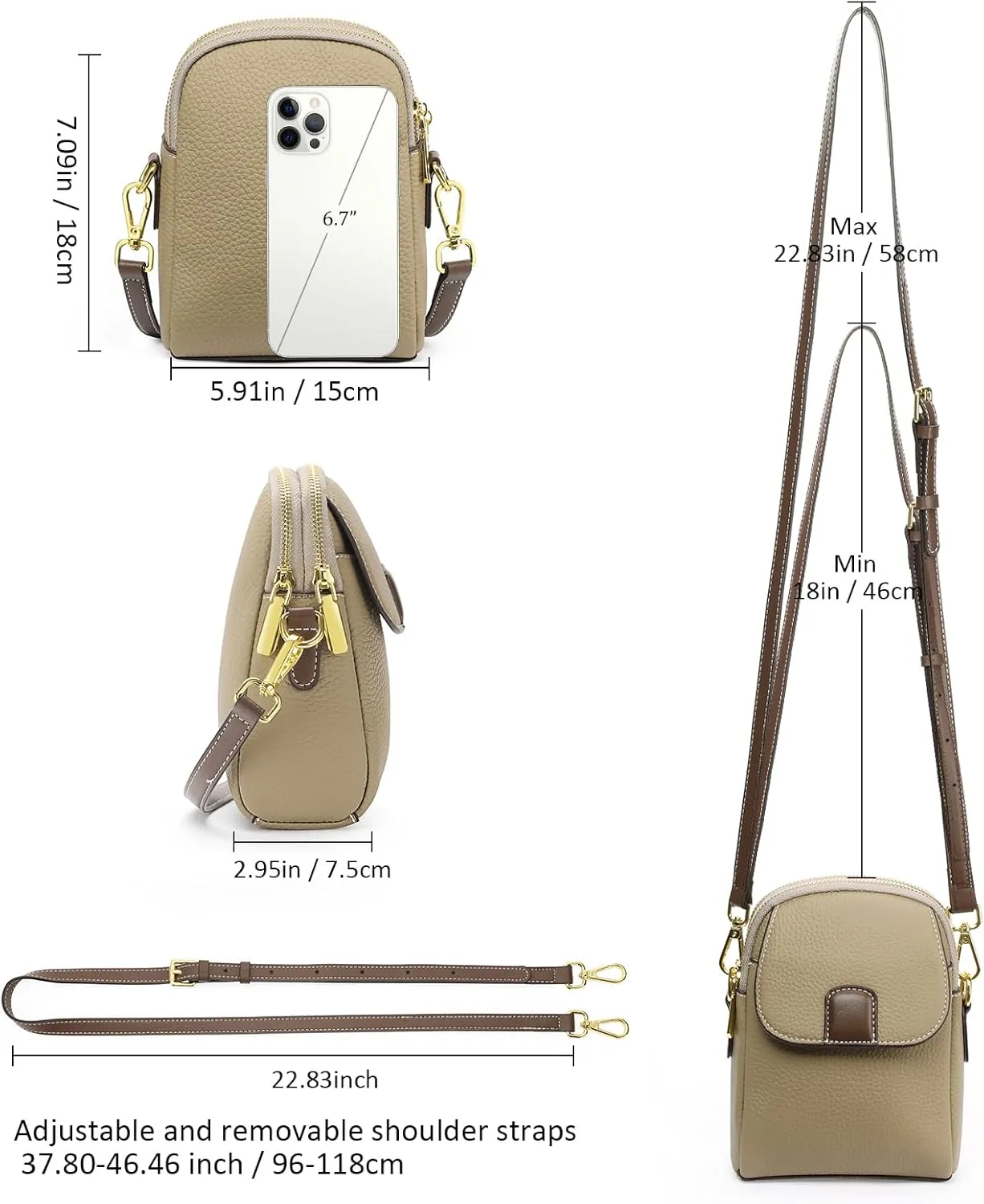 GAEKEAO Small Crossbody Bags for Women Leather Cell Phone Purse Bag Wallet with RFID Blocking Credit Card Slots