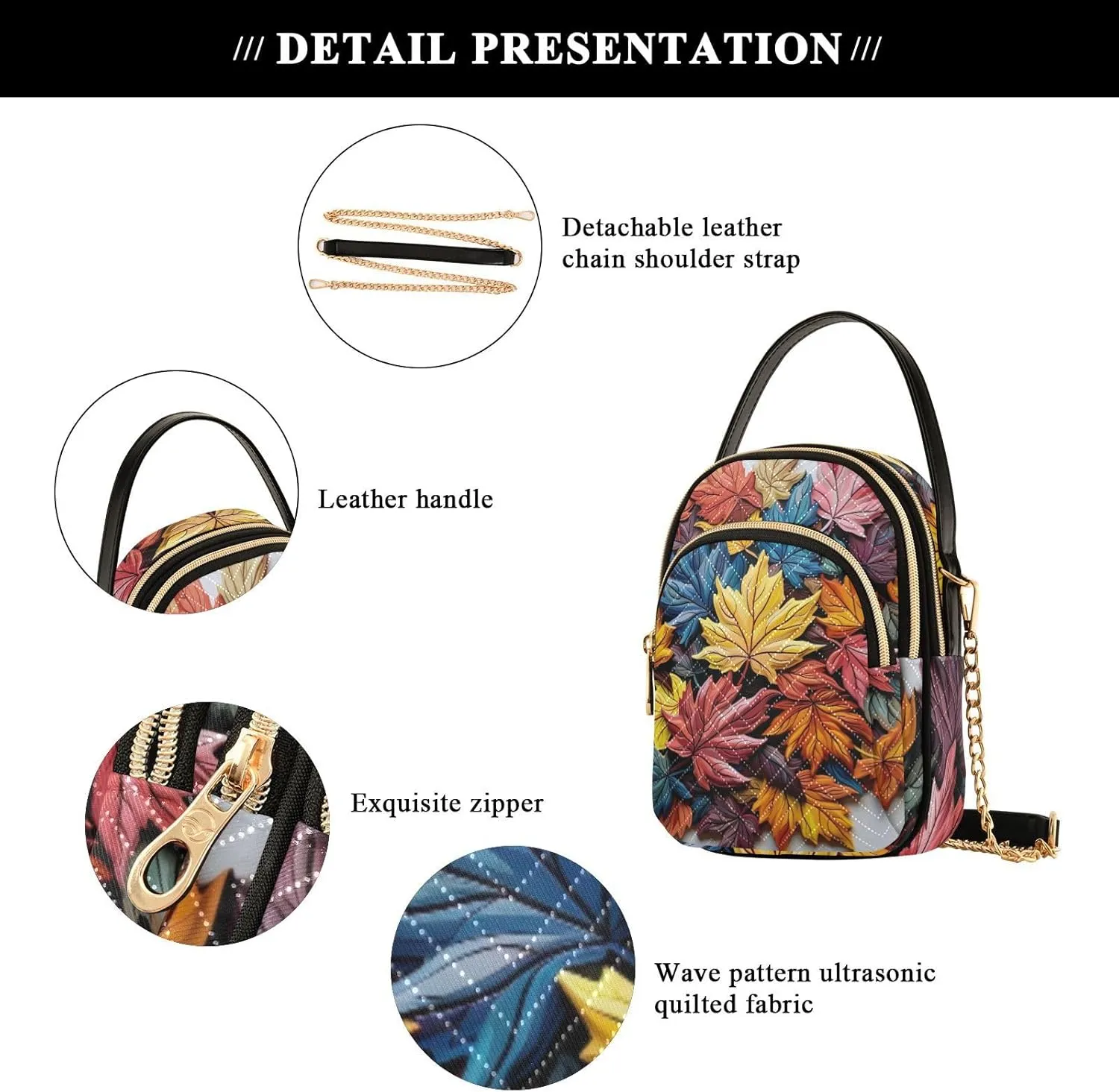 GAIGEO Autumn Maple Leaves Women's Crossbody Handbags, Removable Strap Crossbody Bag, Summer Crossbody Purse