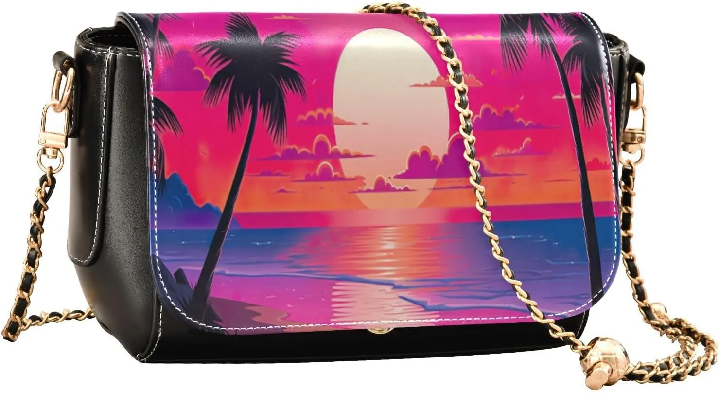 GAIGEO Colorful Mushrooms and Ferns Women's Shoulder Bags, Womens Leather Shoulder Bag, Leather Crossbody Travel Bags
