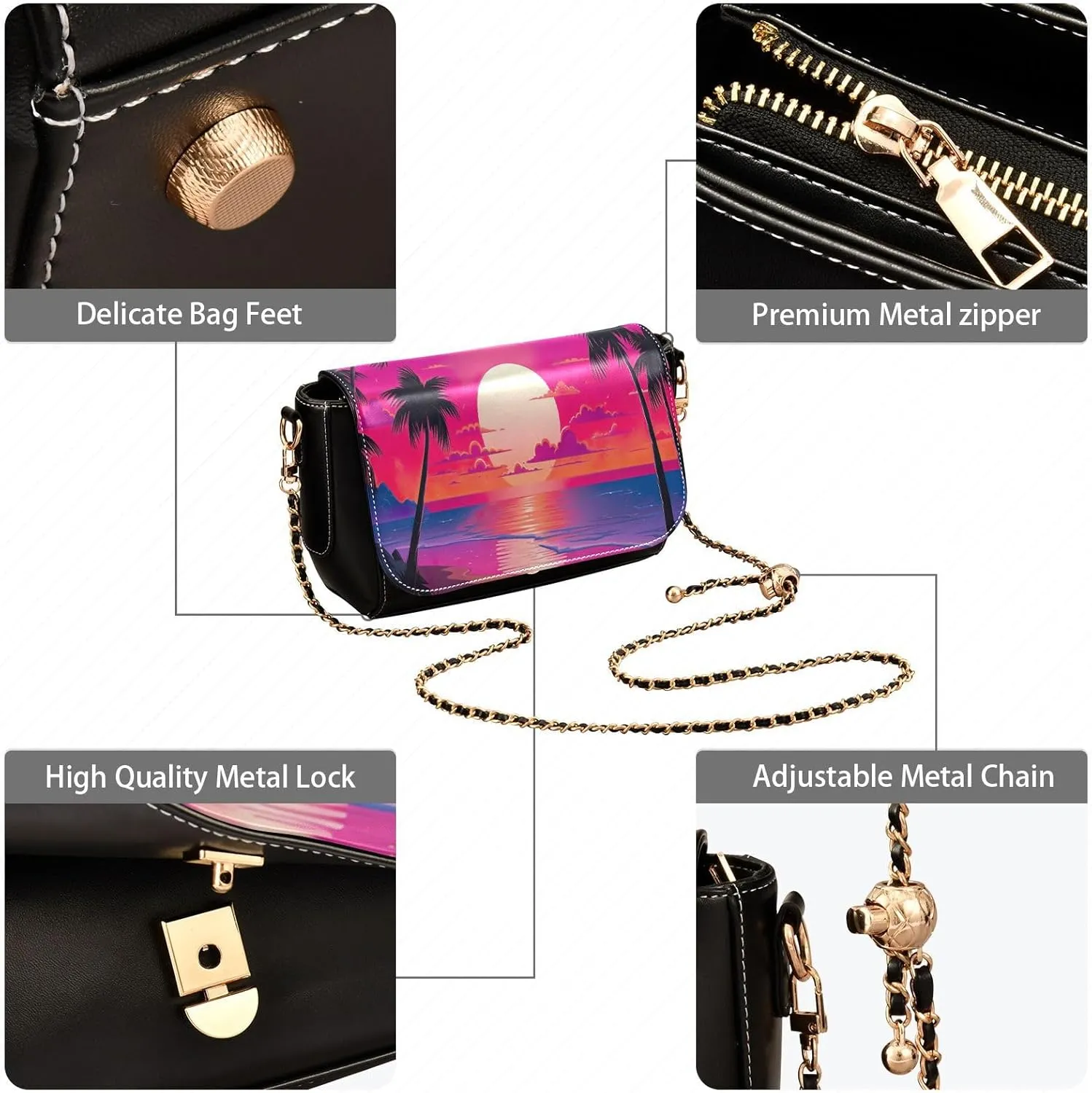 GAIGEO Colorful Mushrooms and Ferns Women's Shoulder Bags, Womens Leather Shoulder Bag, Leather Crossbody Travel Bags