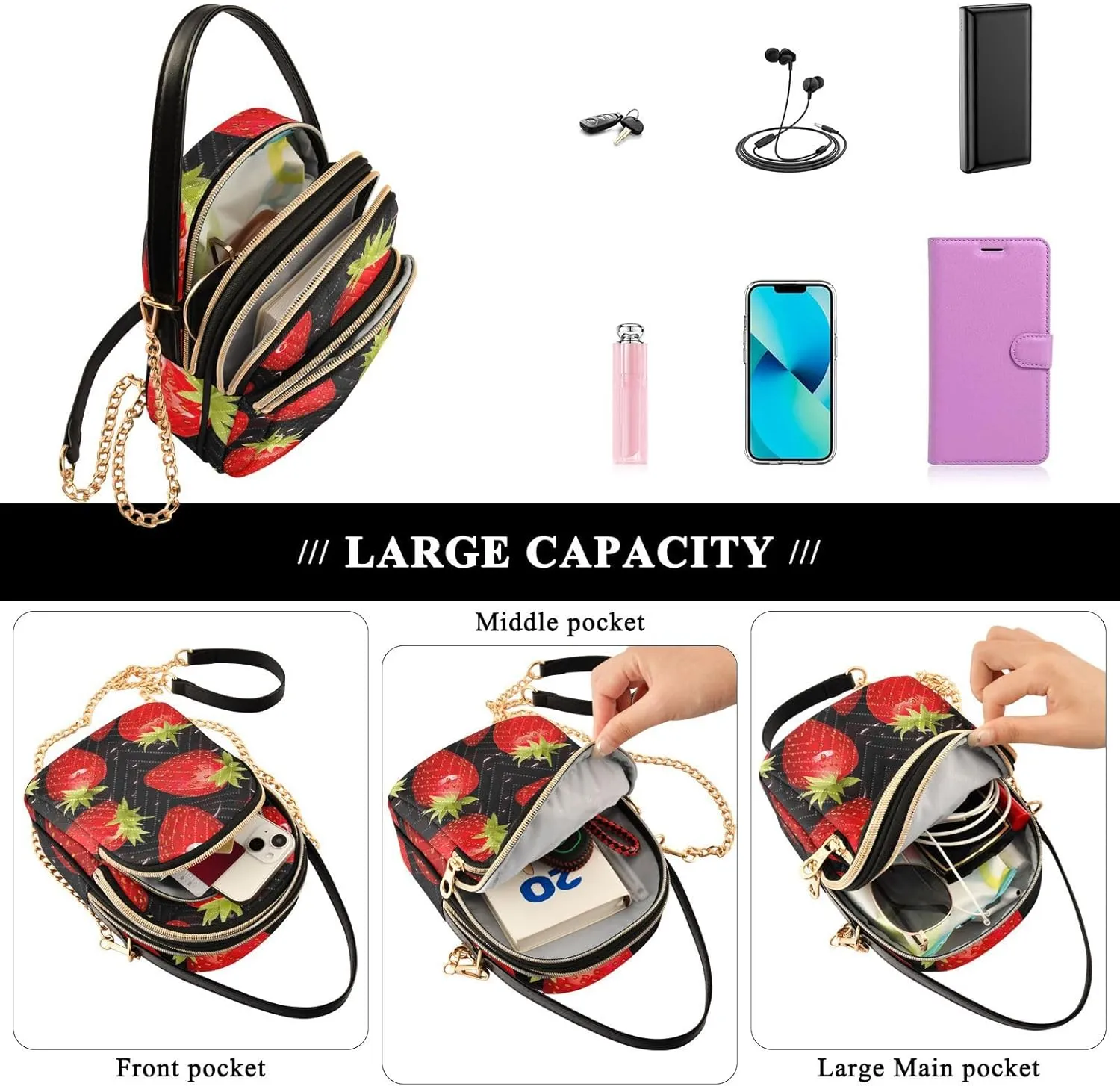 GAIGEO Colorful Tropical Leaves Crossbody Handbag with Chain Strap, Women's Crossbody Bag, Small Crossbody Purses for Women
