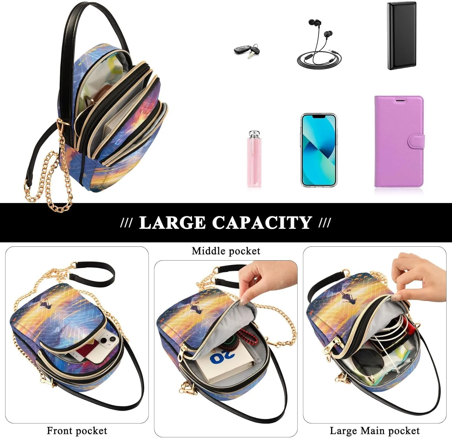 GAIGEO Fantasy World Flower Sea Crossbody Bag with Removable Strap, Women's Crossbody, Fashion Crossbody Bags for Women