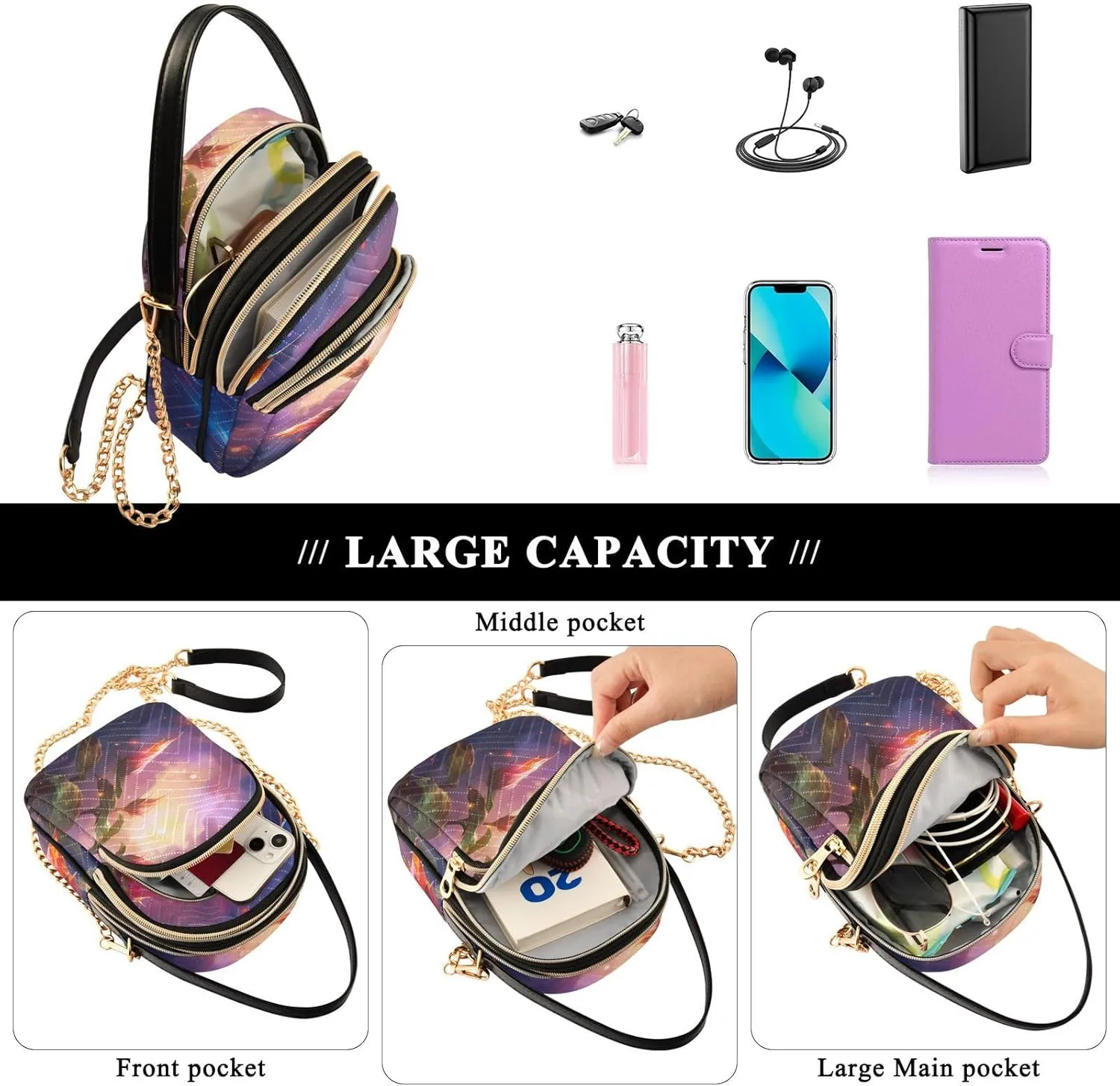 GAIGEO Fantasy World Flower Sea Crossbody Bag with Removable Strap, Women's Crossbody, Fashion Crossbody Bags for Women